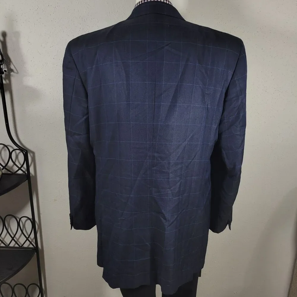 Canali AL13320/00 Men's Sport Coat Blazer Two Button Navy‎ Plaid Silk Wool 52XL
